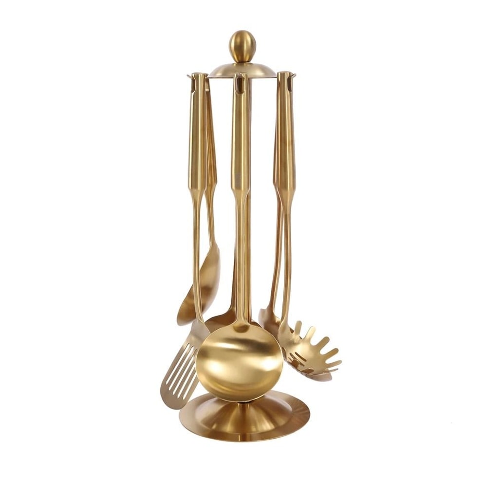 Premium Gold Kitchen Utensil Set With Stand Stainless Steel 5