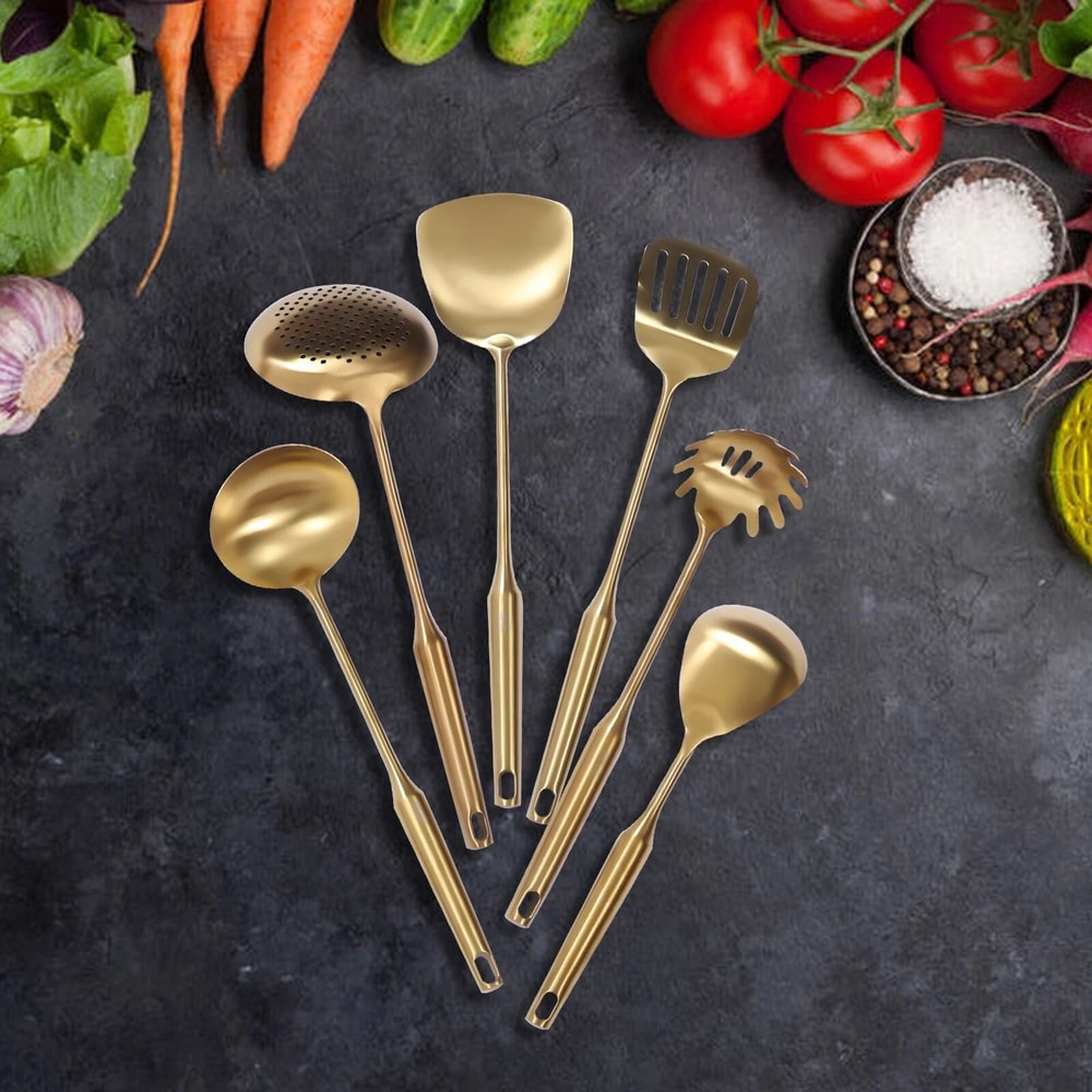Premium Gold Kitchen Utensil Set With Stand Stainless Steel 0