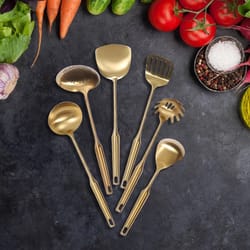 premium gold kitchen utensil set with stand stainless steel