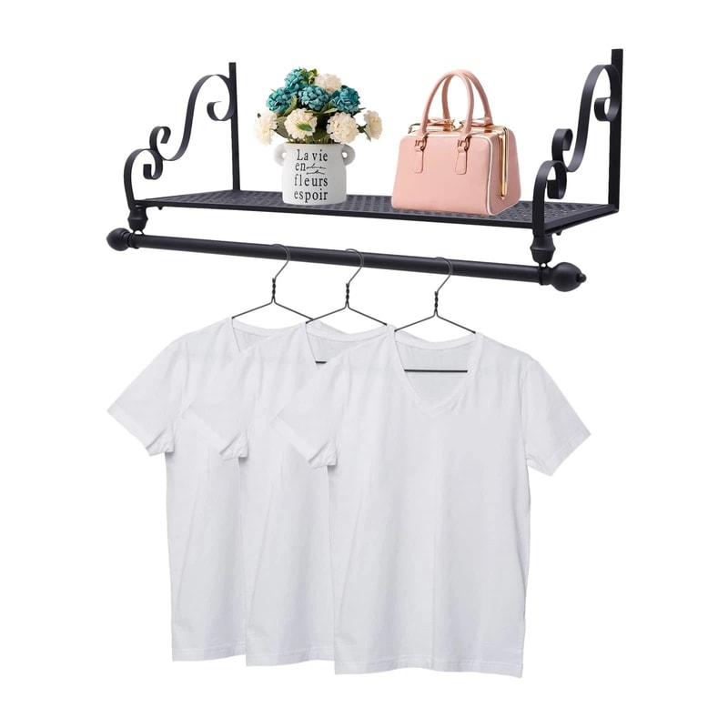 Durable Wall Mounted Coat Rack With Wrought Iron Coat Rack Shelf Hanging Rod Space Saving Closet O 0