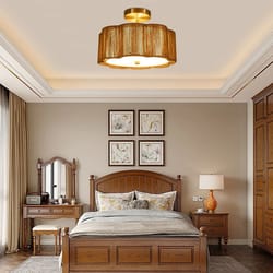 rustic rattan ceiling light fixture boho flush mount chandelier lamp
