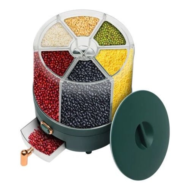 Grid Rice Dispenser Container Dry Grain Storage Rotating Kitchen Storage Organizer 0