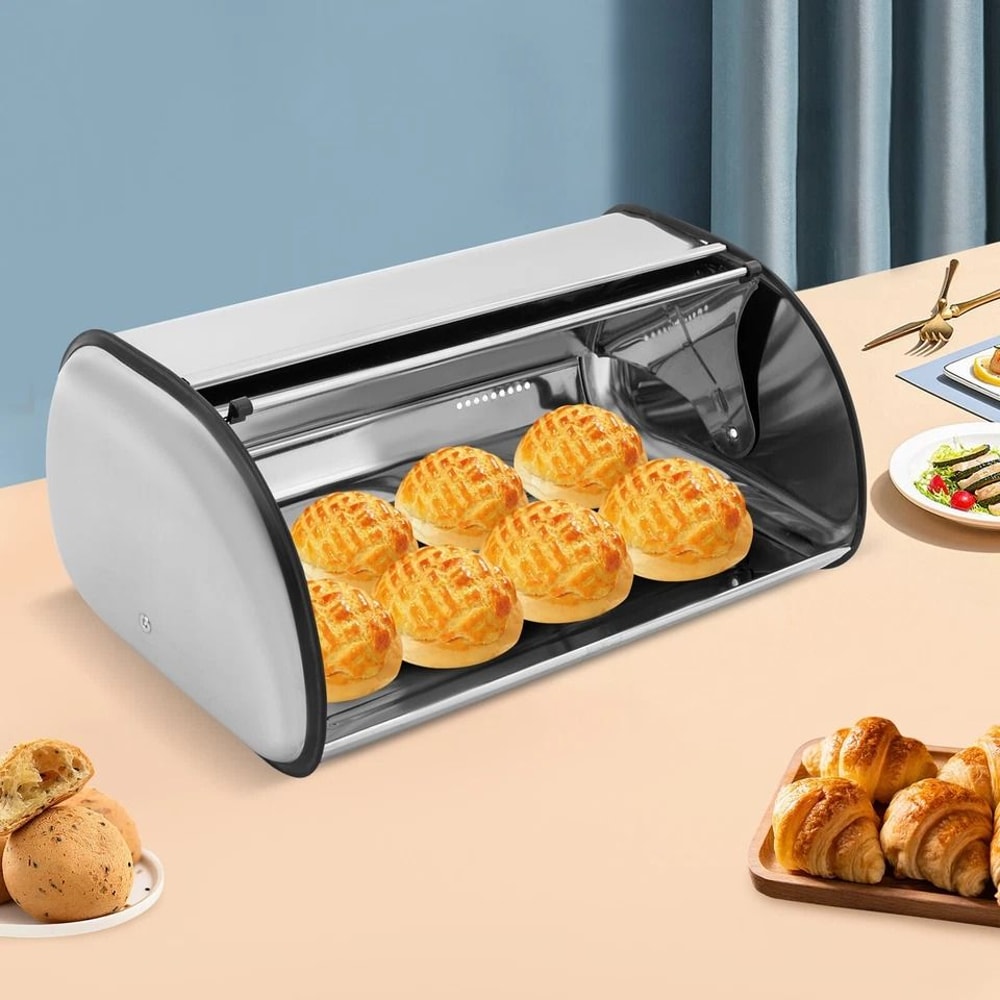Premium Stainless Steel Kitchen Bread Box Sleek Countertop Bread Bin For Fresh Storage 7