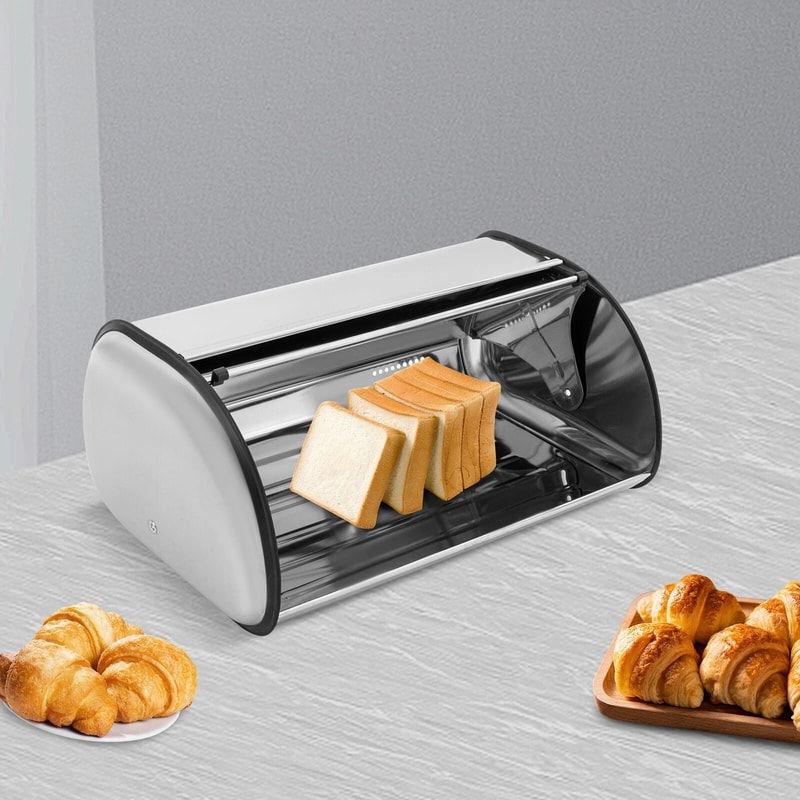 Premium Stainless Steel Kitchen Bread Box Sleek Countertop Bread Bin For Fresh Storage 9