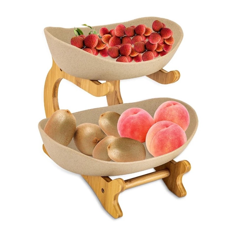 Premium Tier Fruit Basket Bamboo Fruit Bowl Stand Ceramic Fruit Storage Bowl Organizer 3