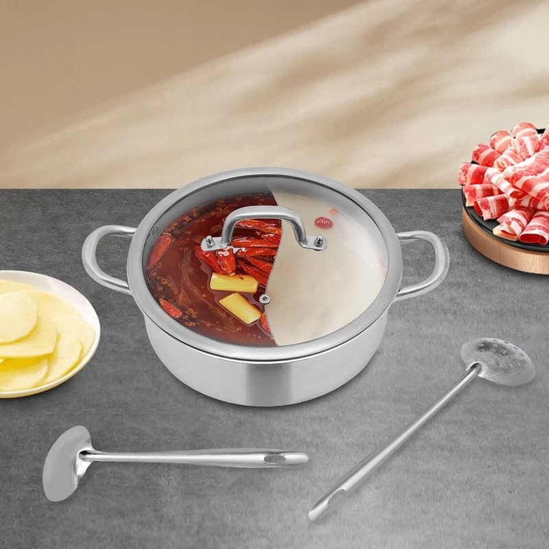 Premium Stainless Steel Dual Sided Hot Pot Cooking Pot With Lid Perfect Hot Pot Cooking Pot For Hom 4