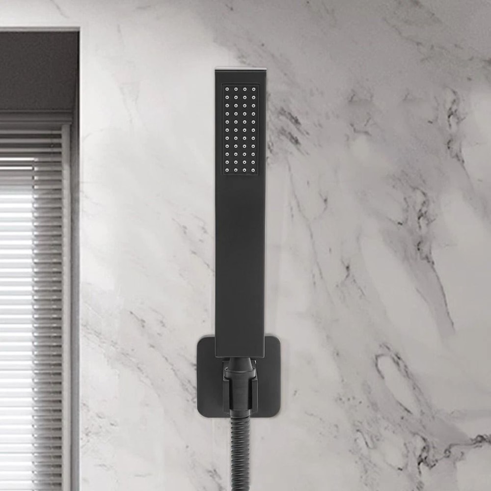 Matte Black Handheld Shower Head With Wall Connector Square Design 1