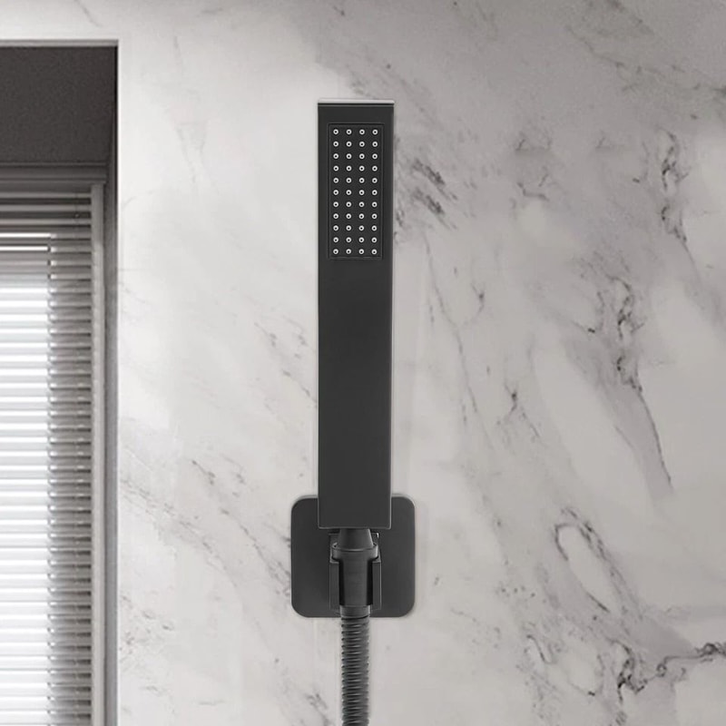 Matte Black Handheld Shower Head With Wall Connector Square Design 1