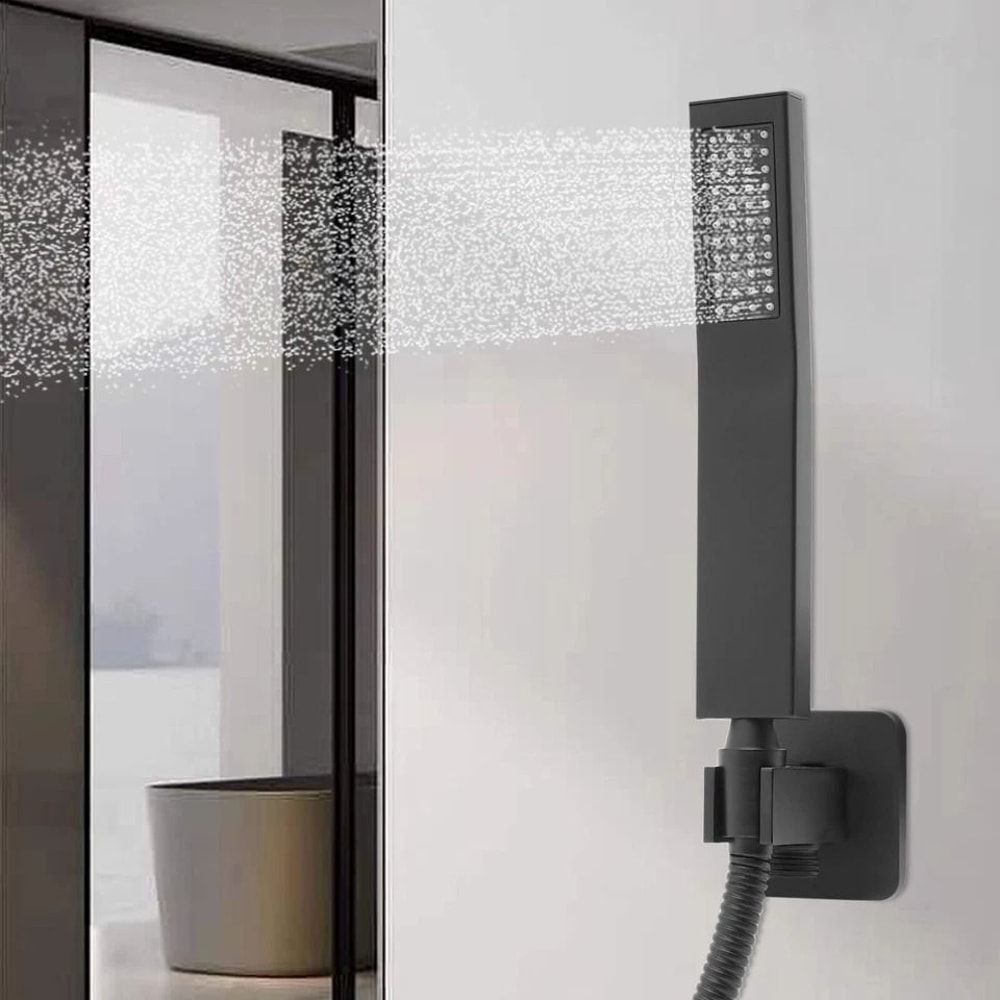 Matte Black Handheld Shower Head With Wall Connector Square Design 2