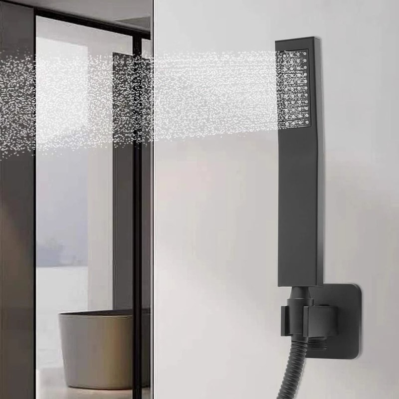 Matte Black Handheld Shower Head With Wall Connector Square Design 2