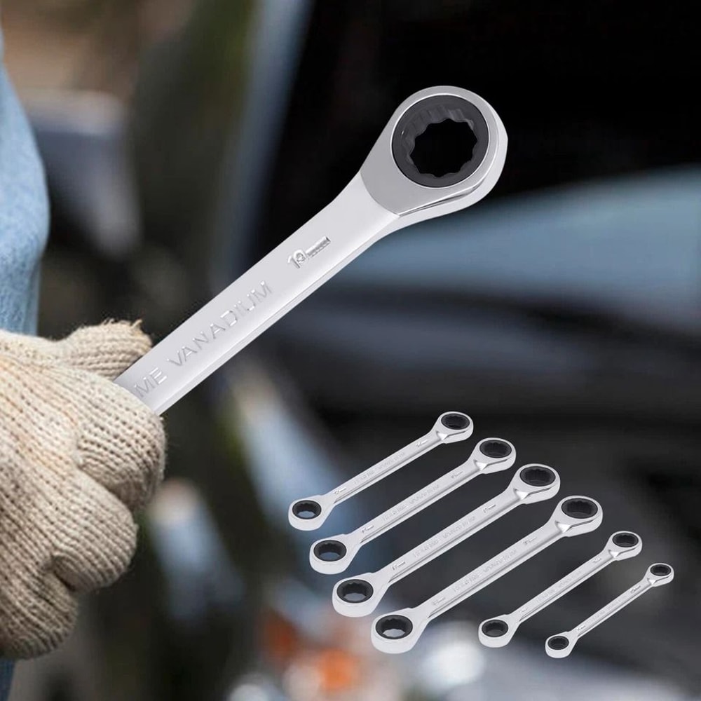 Extra Long Flex Head Ratcheting Wrench Metric Double Box End 6pc 4