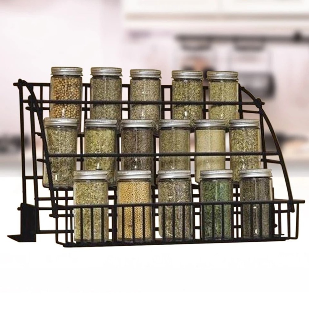 Pull Down Spice Rack Cabinet Organizer Metal Kitchen Storage Shelf 1