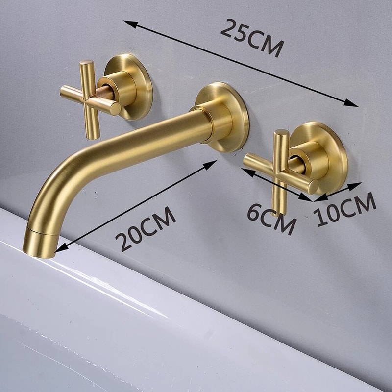 Brushed Gold Wall Mount Bathroom Faucet Handle Brass Mixer Tap 1