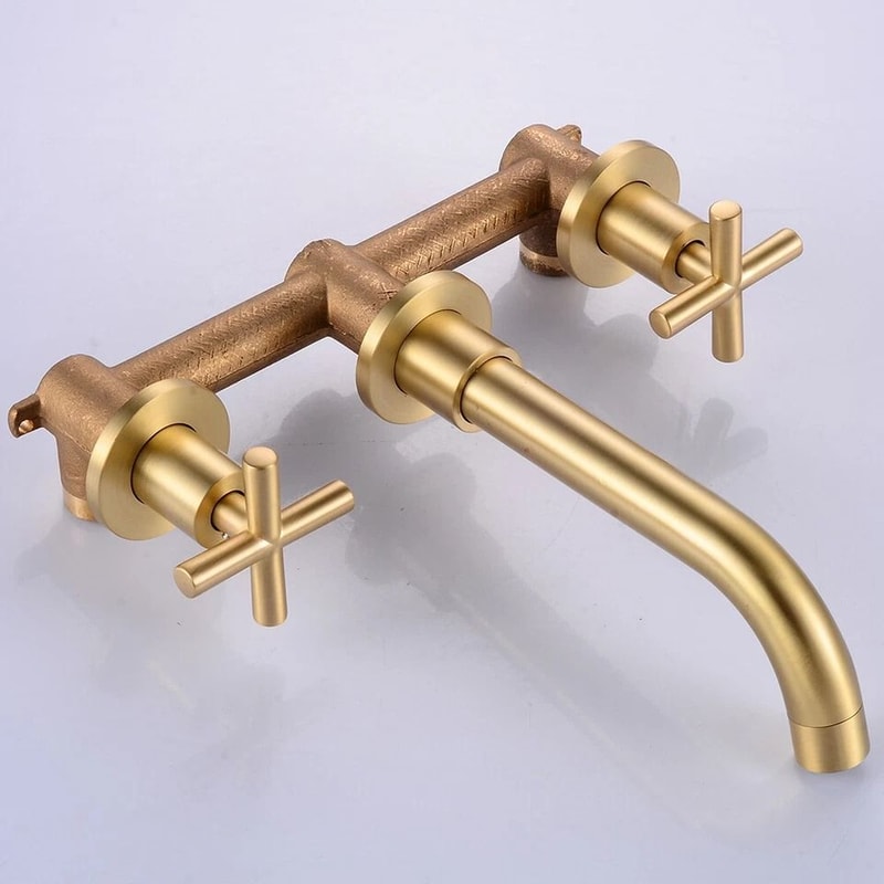 Brushed Gold Wall Mount Bathroom Faucet Handle Brass Mixer Tap 4
