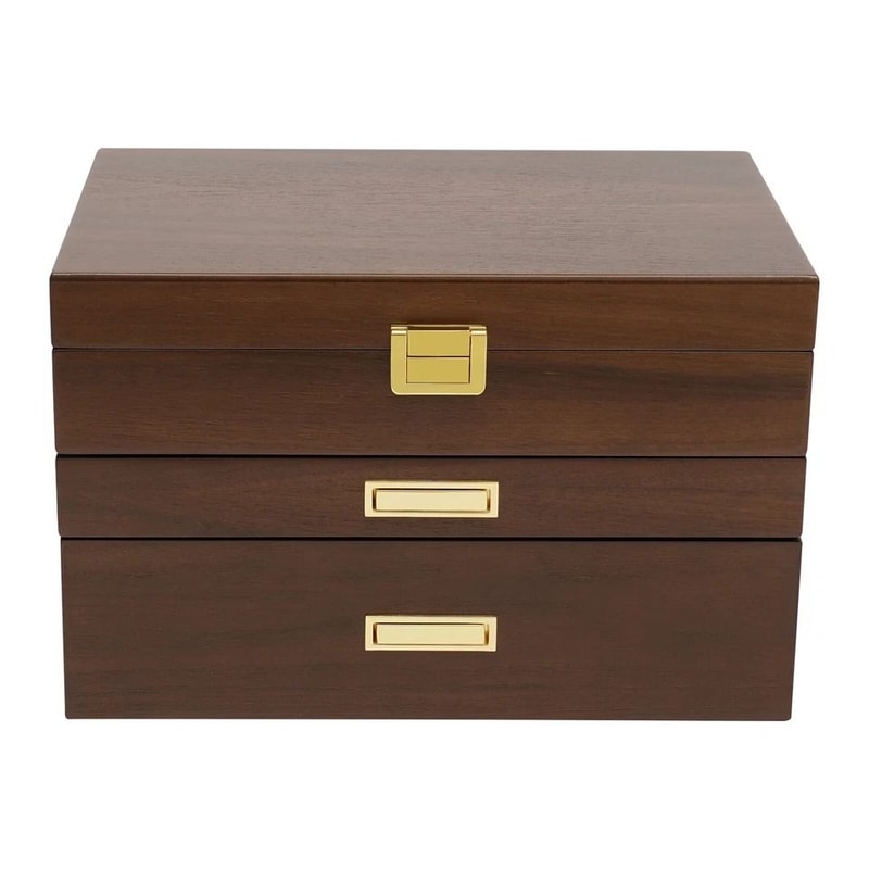 Wooden Jewelry Organizer Box With Plush Lined Drawers 1