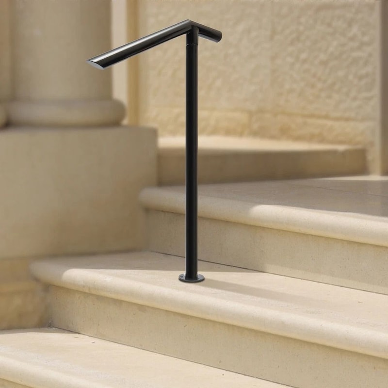Outdoor Stair Railing Metal Handrail For Steps Black Safety Support 0