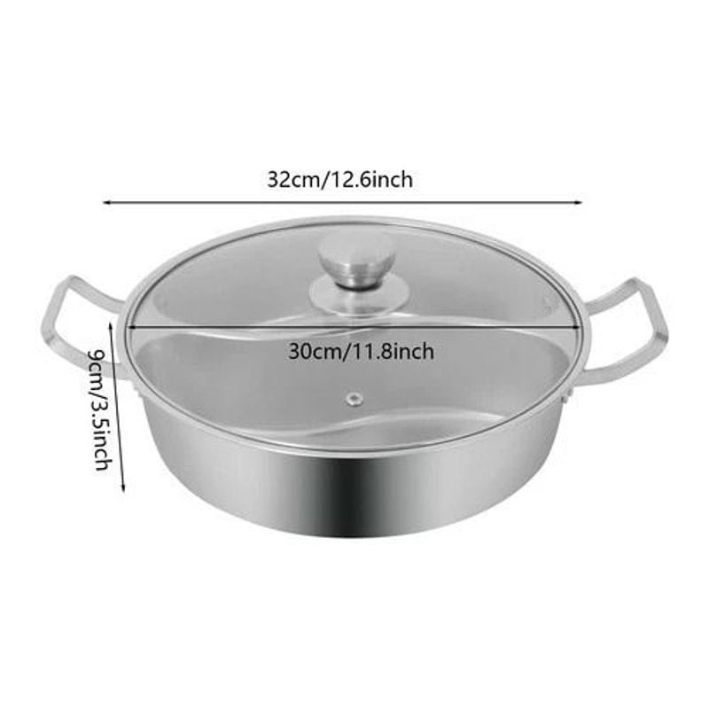 Double Flavor Stainless Steel Hot Pot With Divider Clear Lid Dual Broth Cooking 1