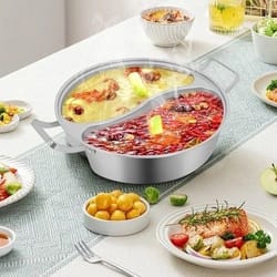 double flavor stainless steel hot pot with divider & clear lid dual broth cooking