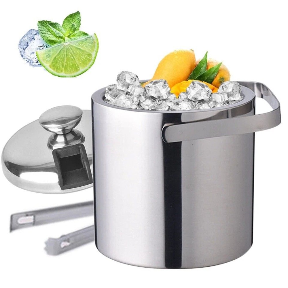 Double Wall Stainless Steel Insulated Ice Bucket With Lid And Tongs 1