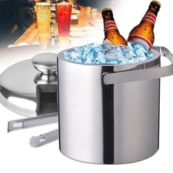 double wall stainless steel insulated ice bucket with lid and tongs