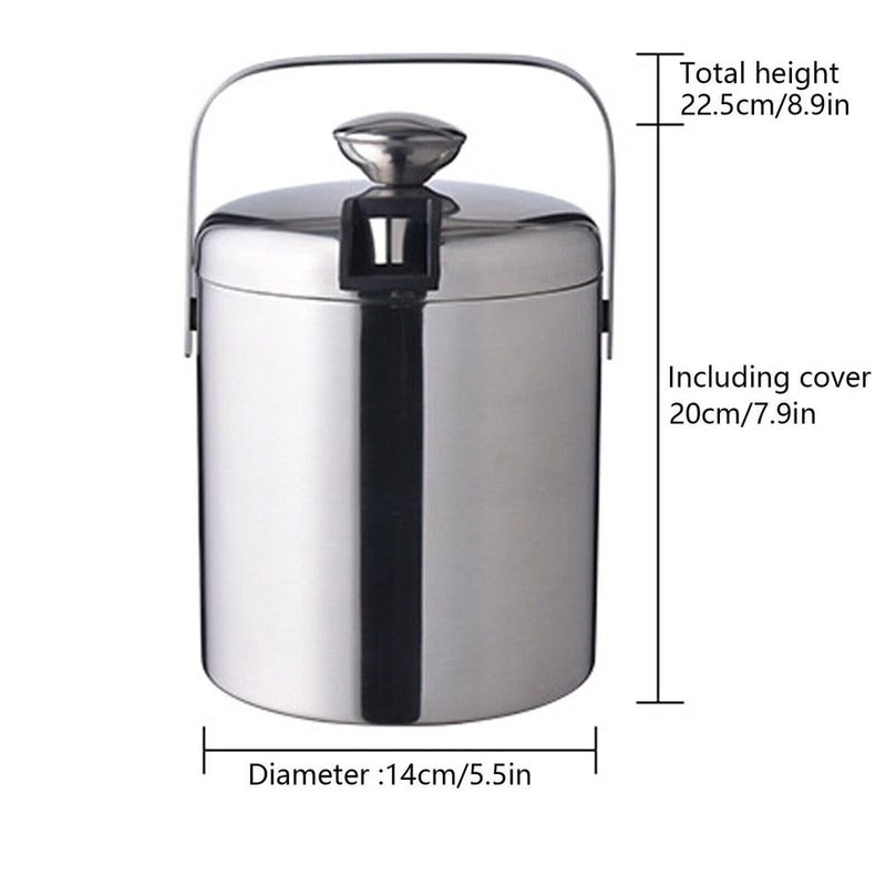 Double Wall Stainless Steel Insulated Ice Bucket With Lid And Tongs 2