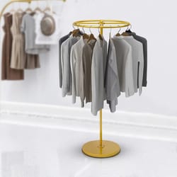 gold rotatable round garment rack floor standing adjustable clothing display rack