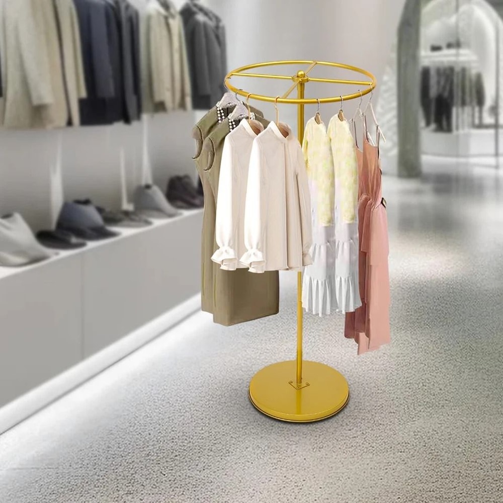 Gold Rotatable Round Garment Rack Floor Standing Adjustable Clothing Display Rack 1