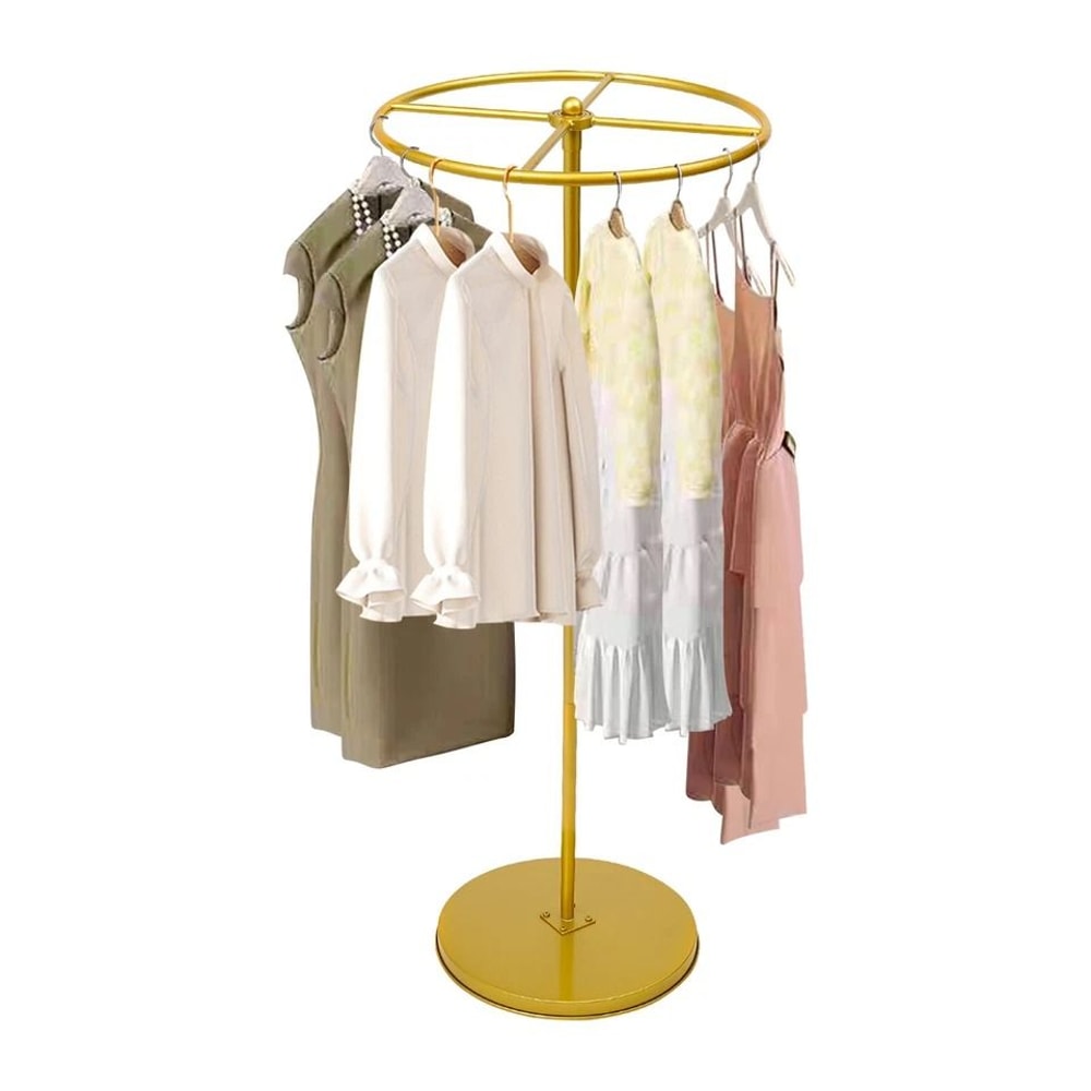 Gold Rotatable Round Garment Rack Floor Standing Adjustable Clothing Display Rack 2