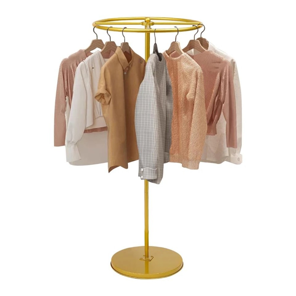 Gold Rotatable Round Garment Rack Floor Standing Adjustable Clothing Display Rack 3