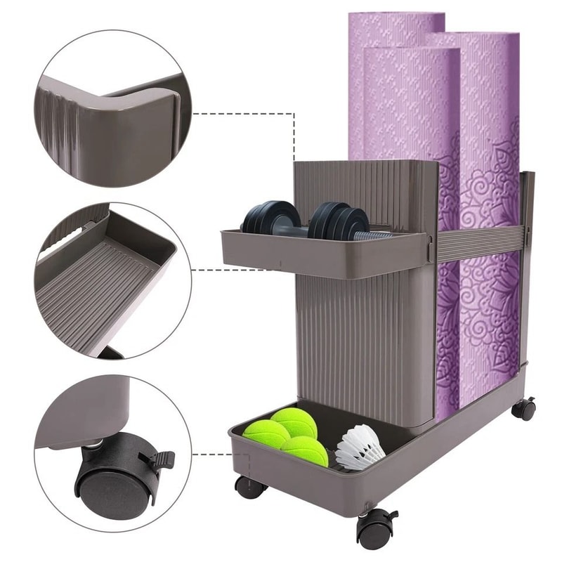 Adjustable Home Gym Storage Rack With Wheels For Dumbbells Yoga Mats And Workout Equipment 4
