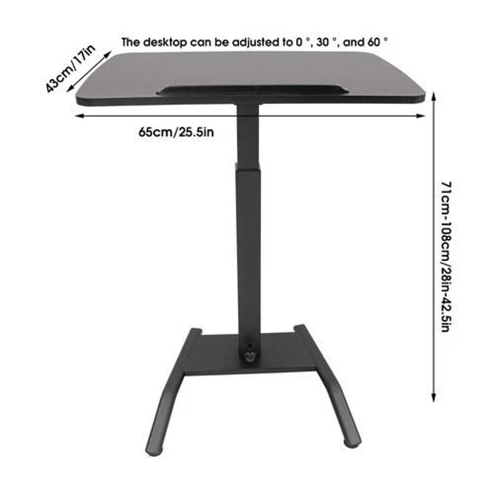 Pneumatic Adjustable Standing Desk Mobile Laptop Cart With Tilting Top Cup Holder 2
