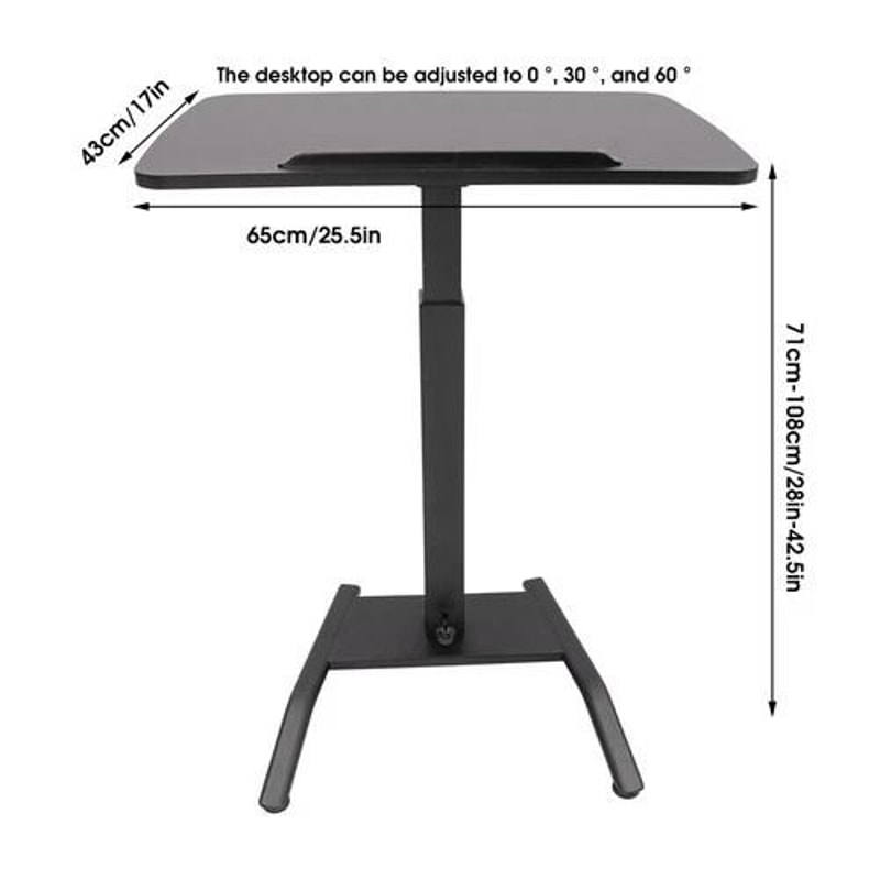 Pneumatic Adjustable Standing Desk Mobile Laptop Cart With Tilting Top Cup Holder 2
