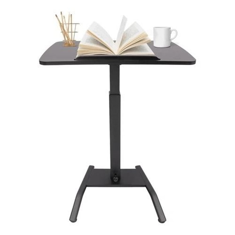 Pneumatic Adjustable Standing Desk Mobile Laptop Cart With Tilting Top Cup Holder 3