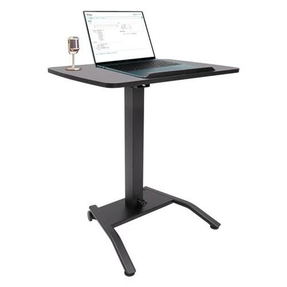 Pneumatic Adjustable Standing Desk Mobile Laptop Cart With Tilting Top Cup Holder 4