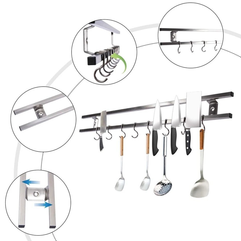 Magnetic Knife Holder With Hooks Wall Mounted Knife Strip Kitchen Organizer 1