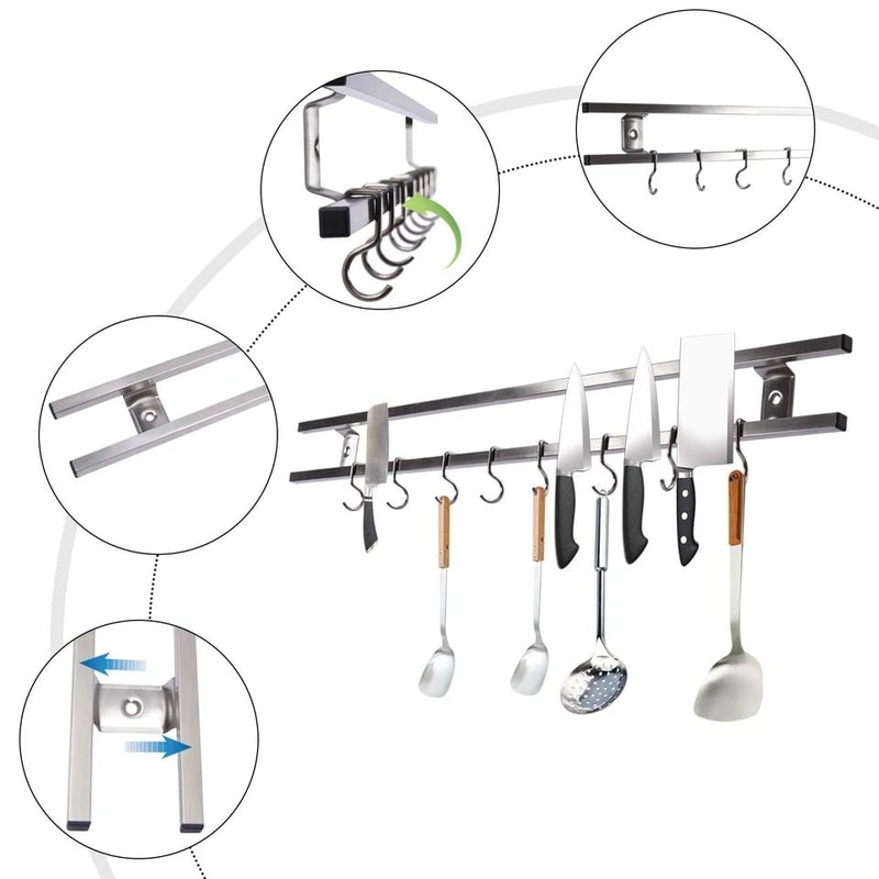 Magnetic Knife Holder With Hooks Wall Mounted Knife Strip Kitchen Organizer 1