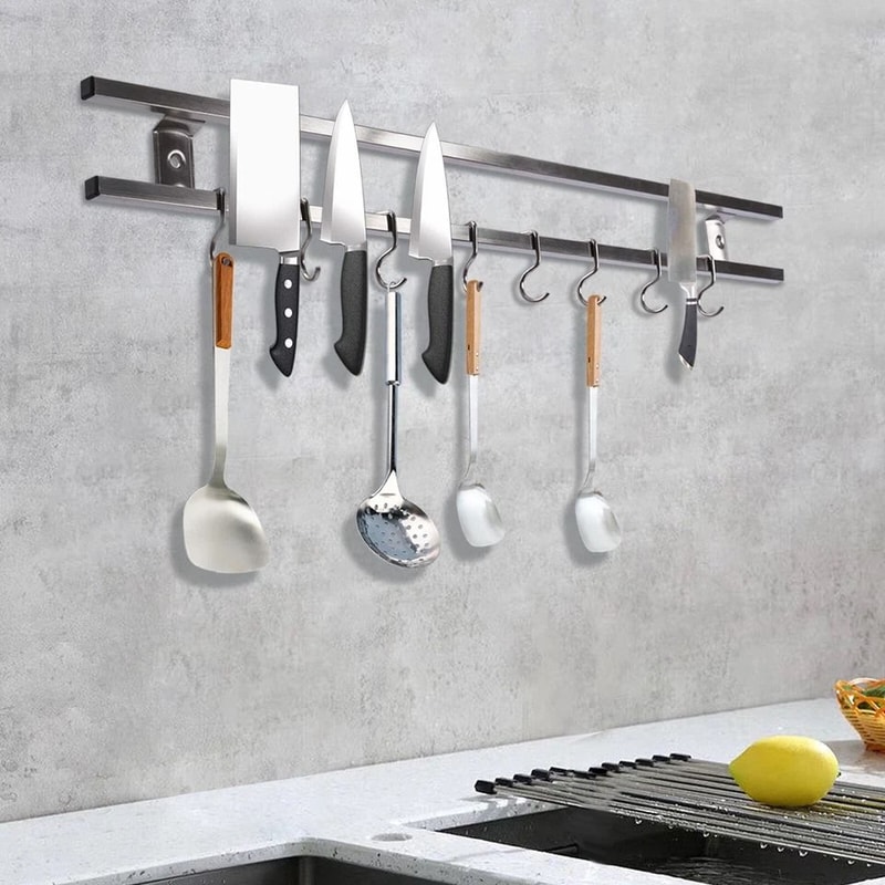 Magnetic Knife Holder With Hooks Wall Mounted Knife Strip Kitchen Organizer 2