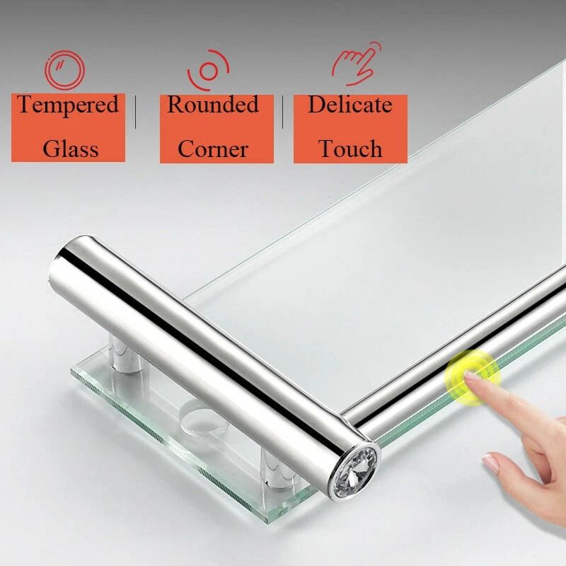 Stainless Steel Glass Bathroom Shelf With Towel Hanger Wall Mounted Organizer 5