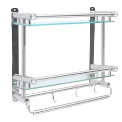 stainless steel glass bathroom shelf with towel hanger wall mounted organizer