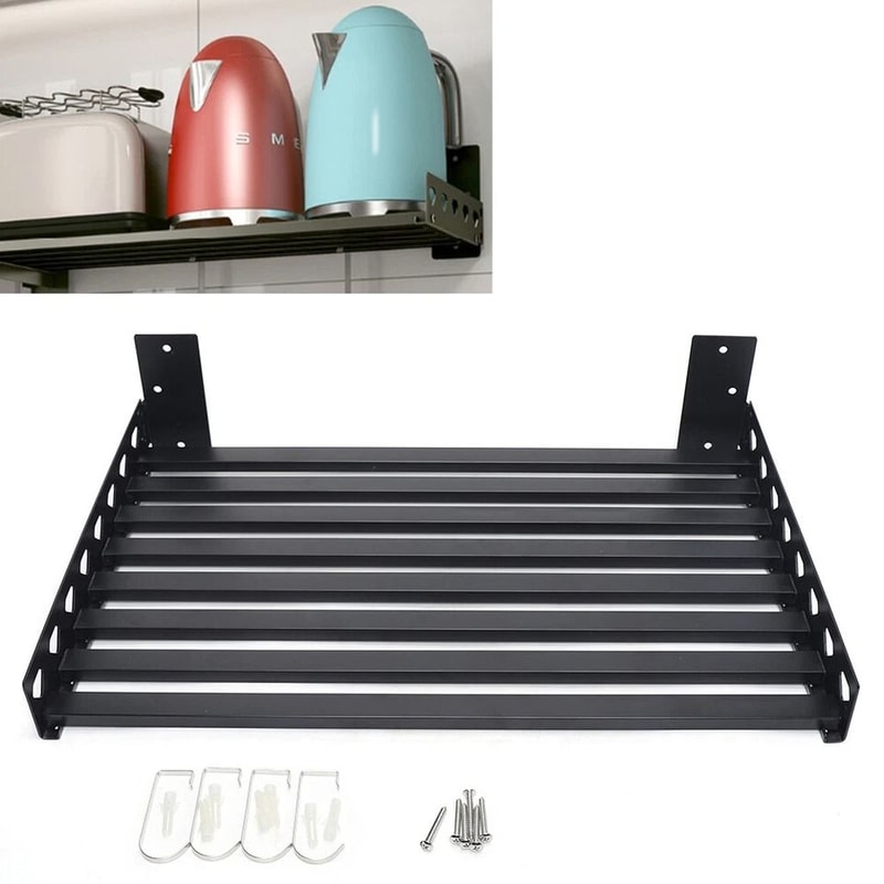 Wall Mounted Microwave Oven Shelf Rack With Hooks Kitchen Storage Organizer 4