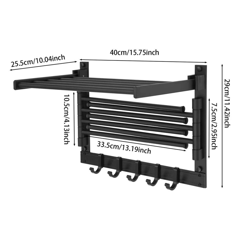 Black Heated Towel Warmer Rack Wall Mount Bathroom Towel Bar 2