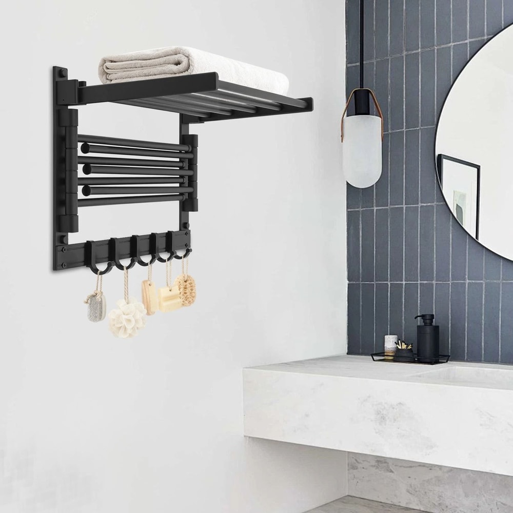 Black Heated Towel Warmer Rack Wall Mount Bathroom Towel Bar 0