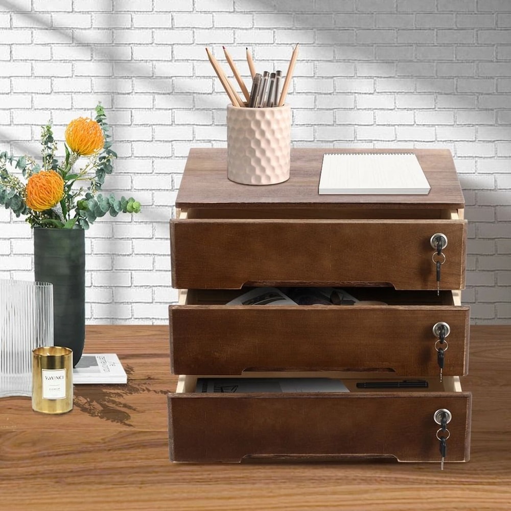 Premium Wooden Desk Organizer With Lockable Drawers Office Storage Solution 1