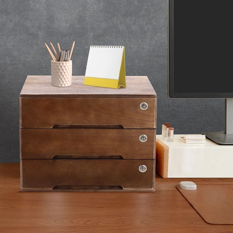 Premium Wooden Desk Organizer With Lockable Drawers Office Storage Solution 3