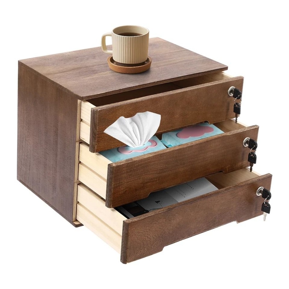 Premium Wooden Desk Organizer With Lockable Drawers Office Storage Solution 5