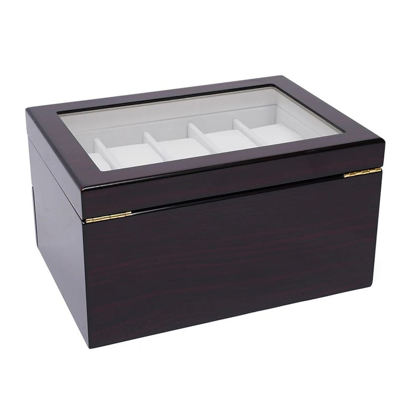 Premium Slot Wood Watch Box With Glass Top Locking Jewelry Storage Organizer 2