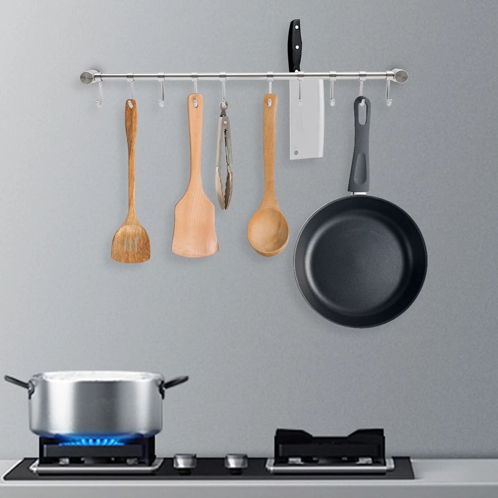 Premium Kitchen Utensil Rack With Sliding Hooks Wall Mounted Organizer 0