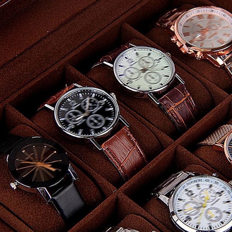 Luxury Slot Wooden Watch Display Box With Glass Top Jewelry Organizer 3
