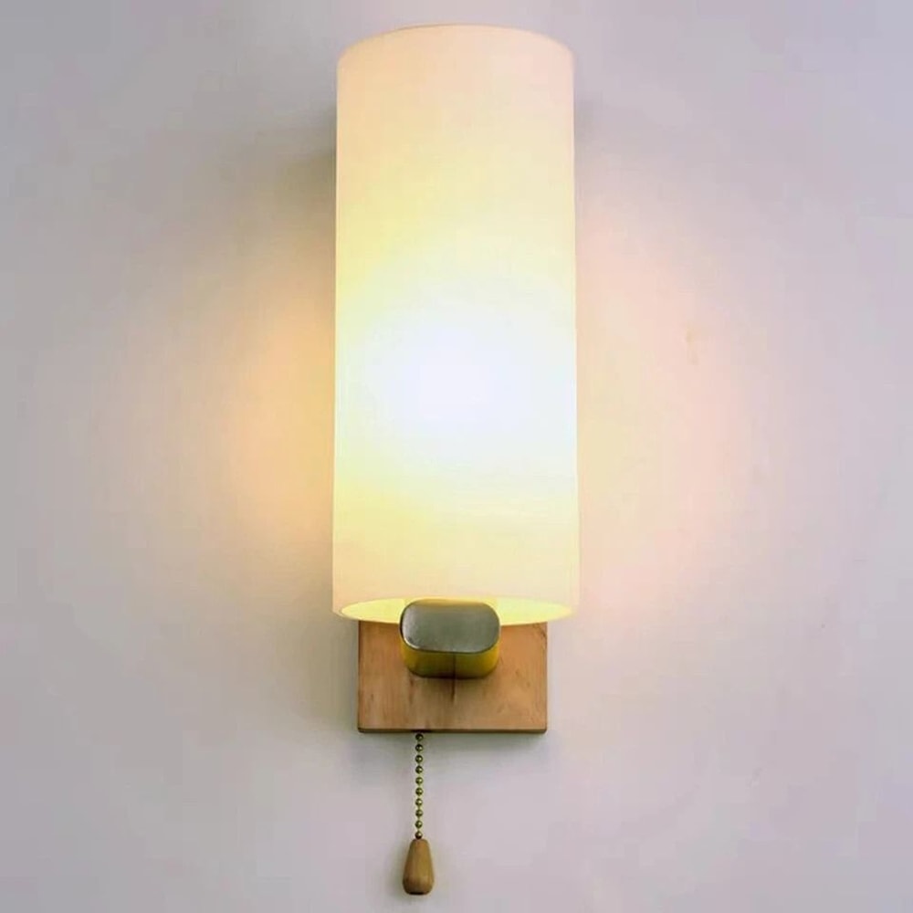 Modern Wooden Glass Wall Sconce Lamp For Bedroom Living Room 5