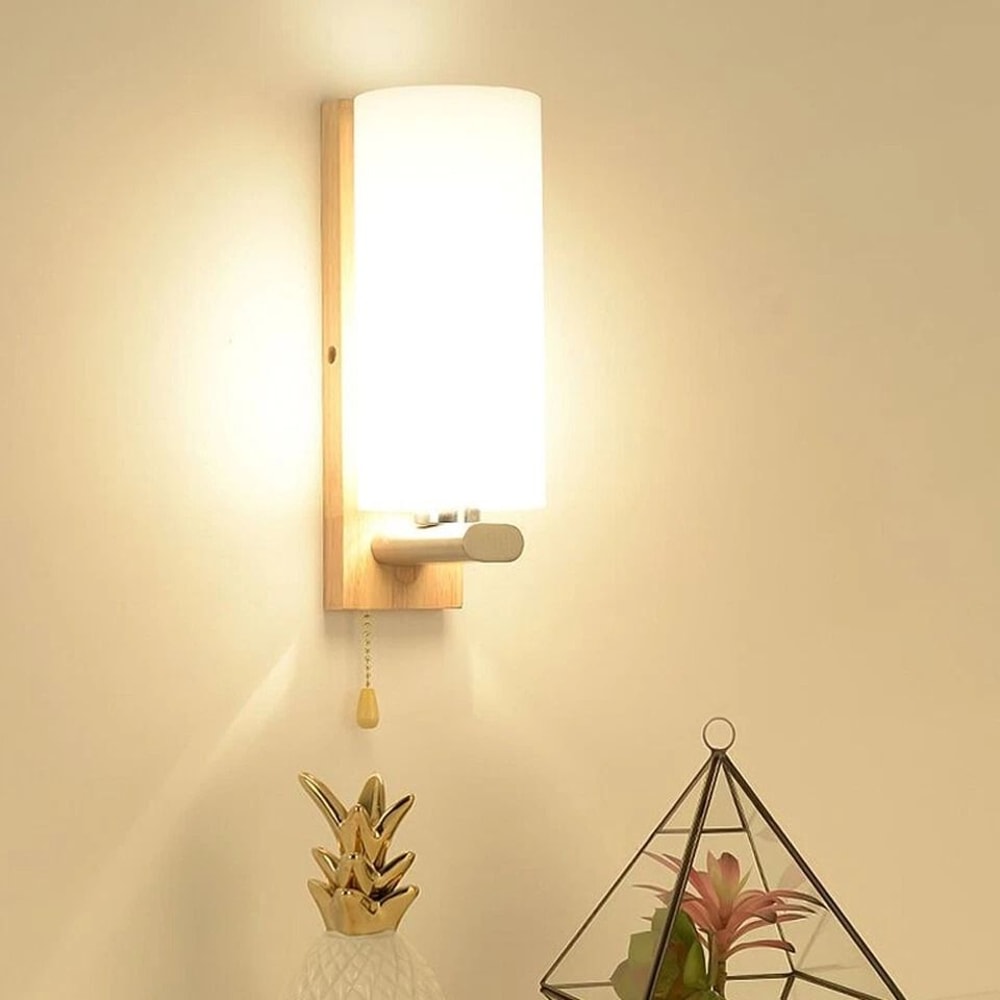 Modern Wooden Glass Wall Sconce Lamp For Bedroom Living Room 6